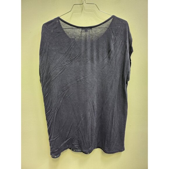 Papermoon Stitch Fix Womens BOHO Top Medium Navy Bird Print Short Sleeve Office - Picture 8 of 9